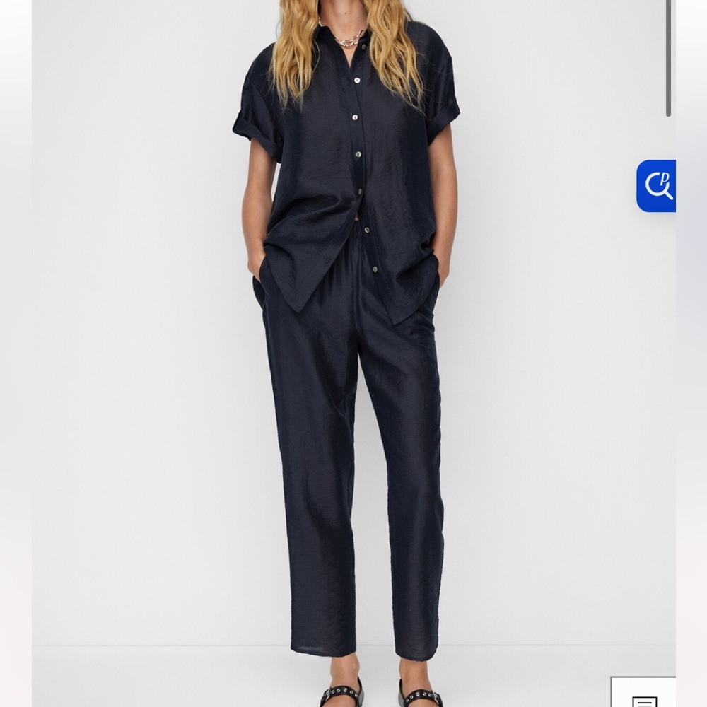 Mango womens  Dark Blue SATIN LYOCELL PANTS and shirt